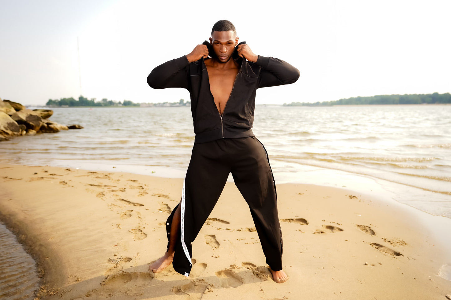 Unisex Mens Adaptive Pants With Full Side Seam Opening on Snaps