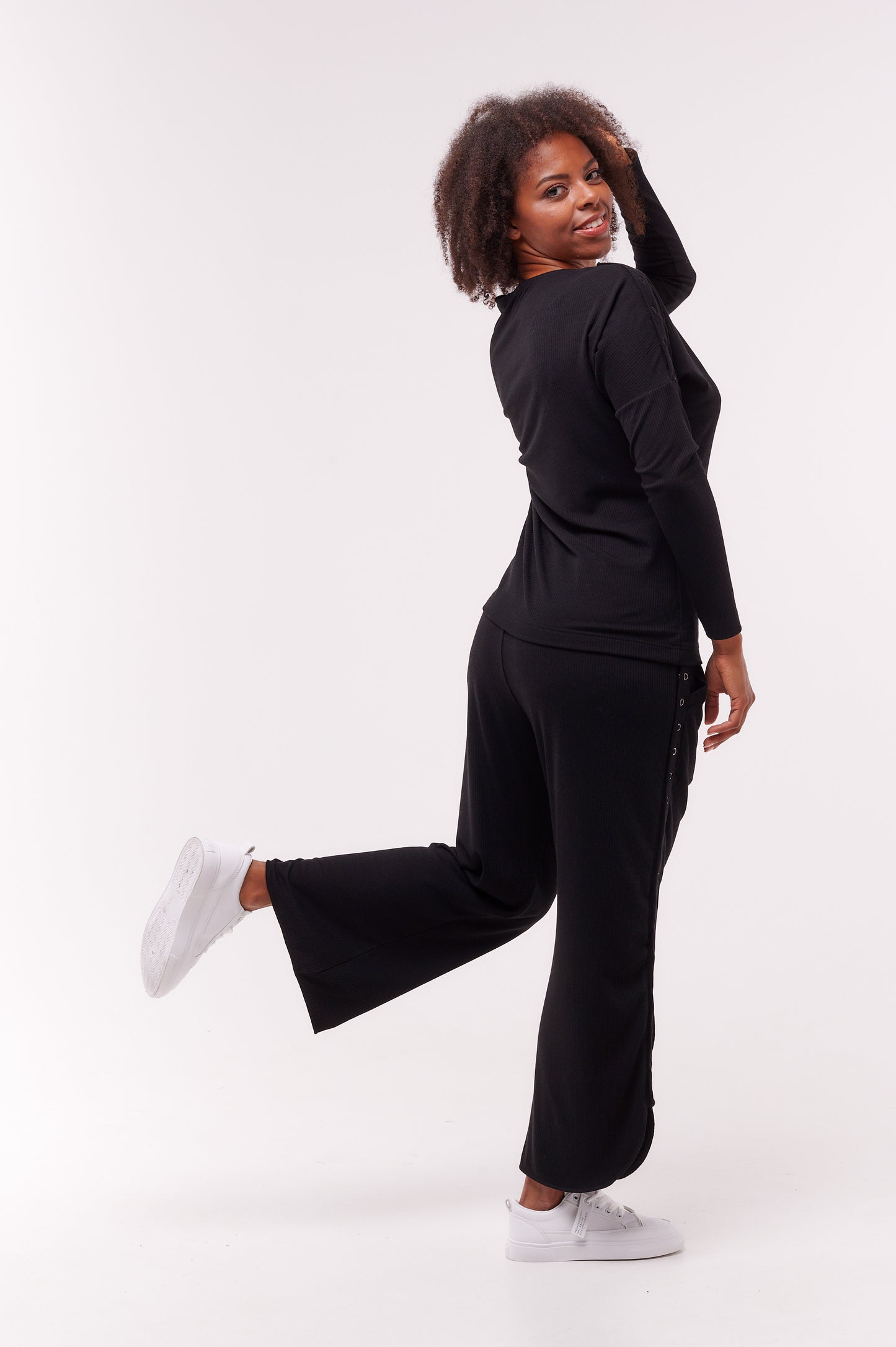 Linda Adaptive Pants with Full Side Seam Opening and Side Loops