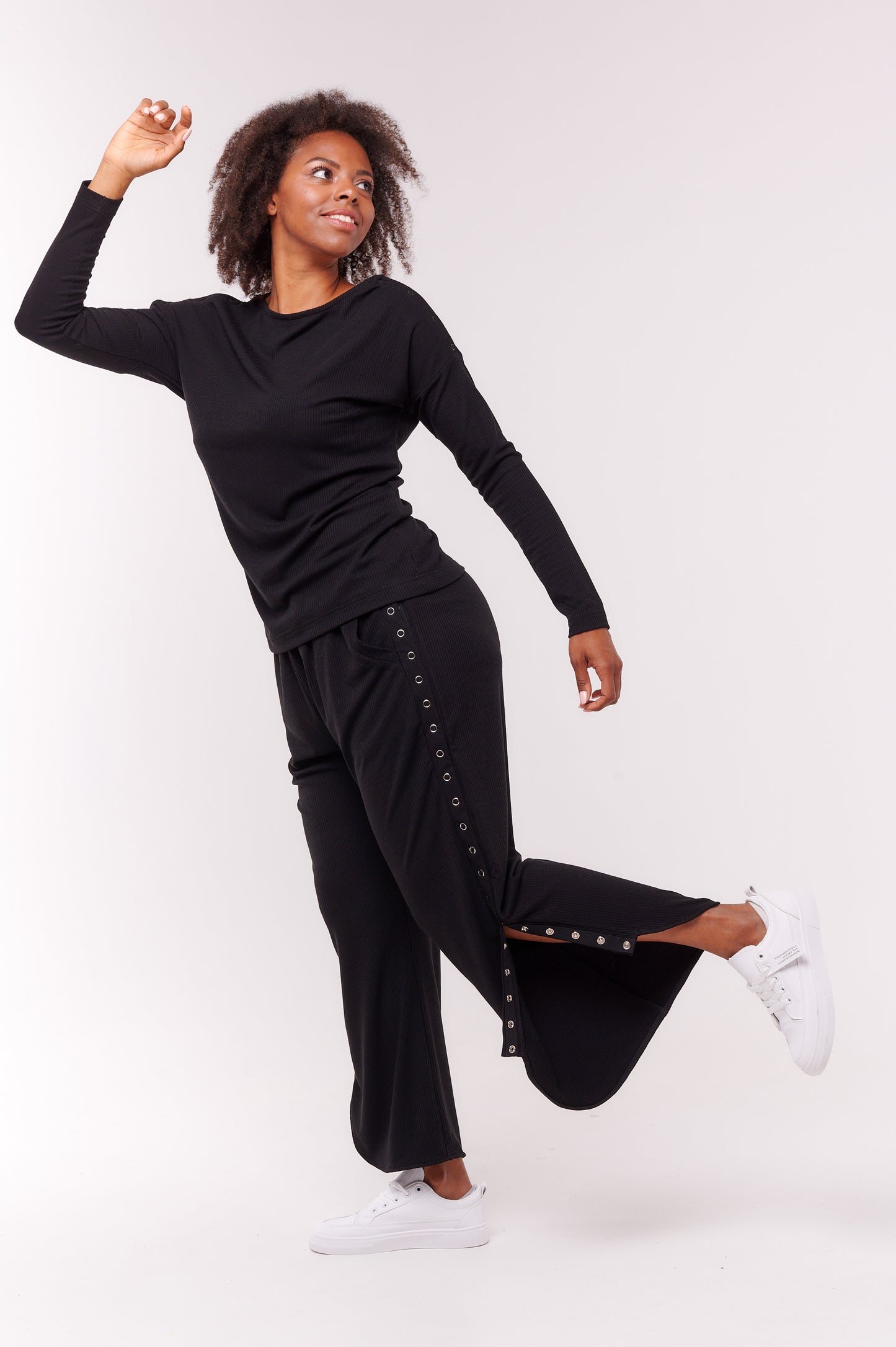 Linda Adaptive Pants with Full Side Seam Opening and Side Loops