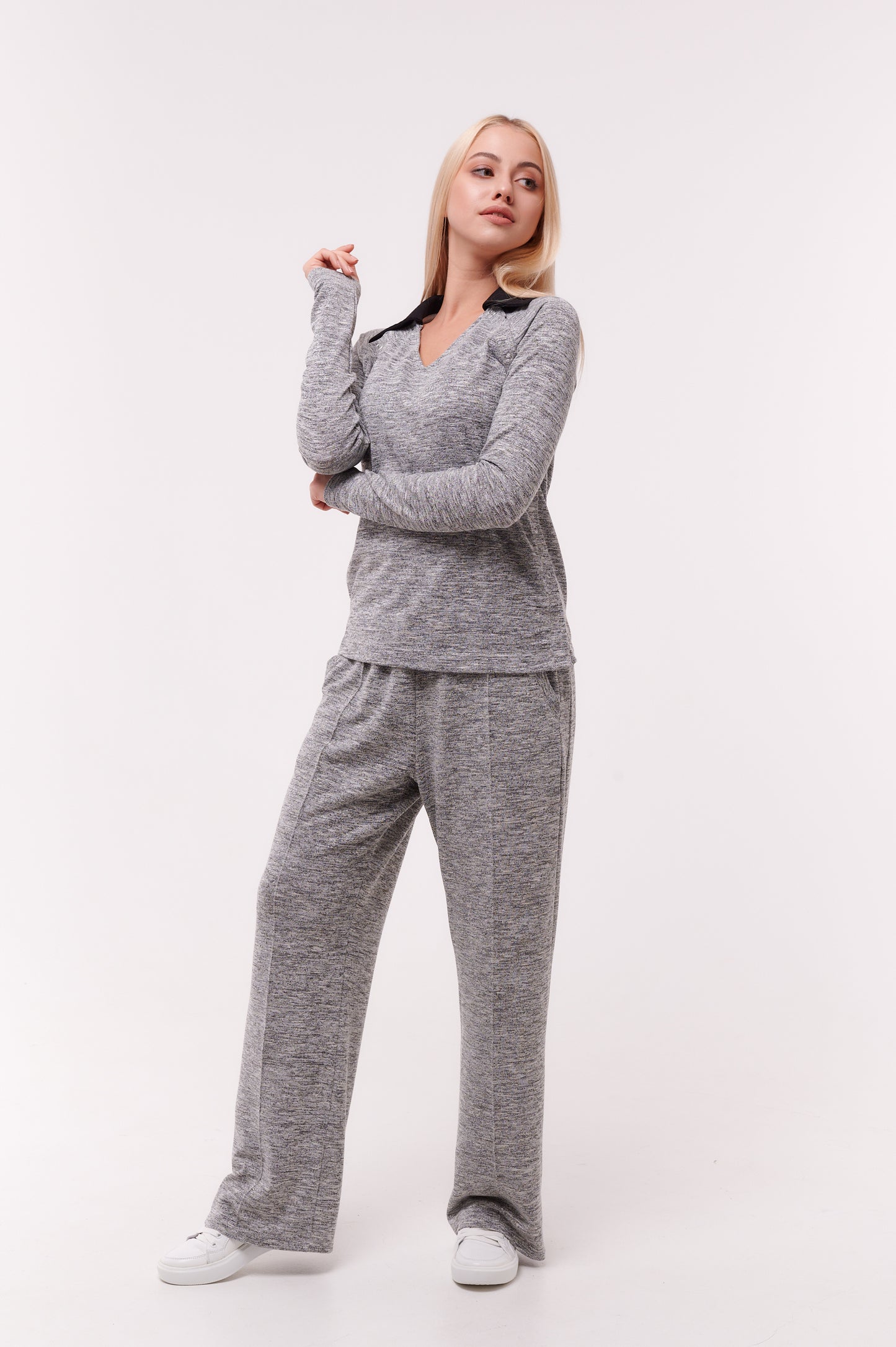 Wide Leg Silver Pants with Inner Side Loops