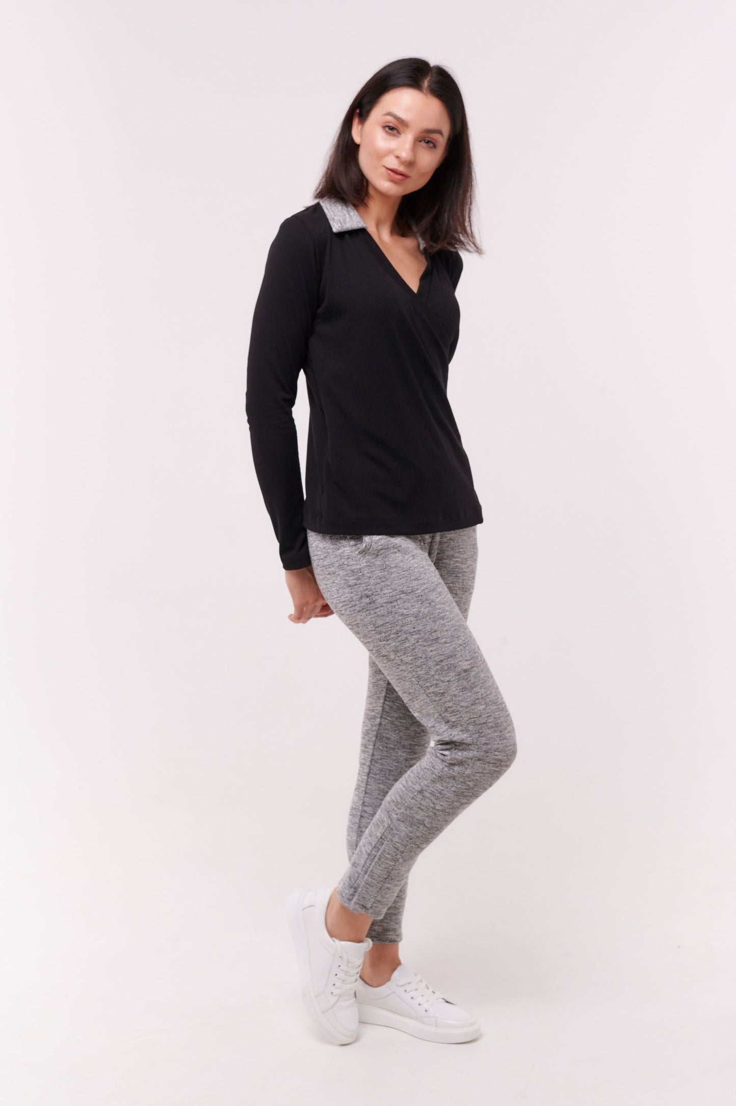 Sophia Wrap Top Charcoal Black