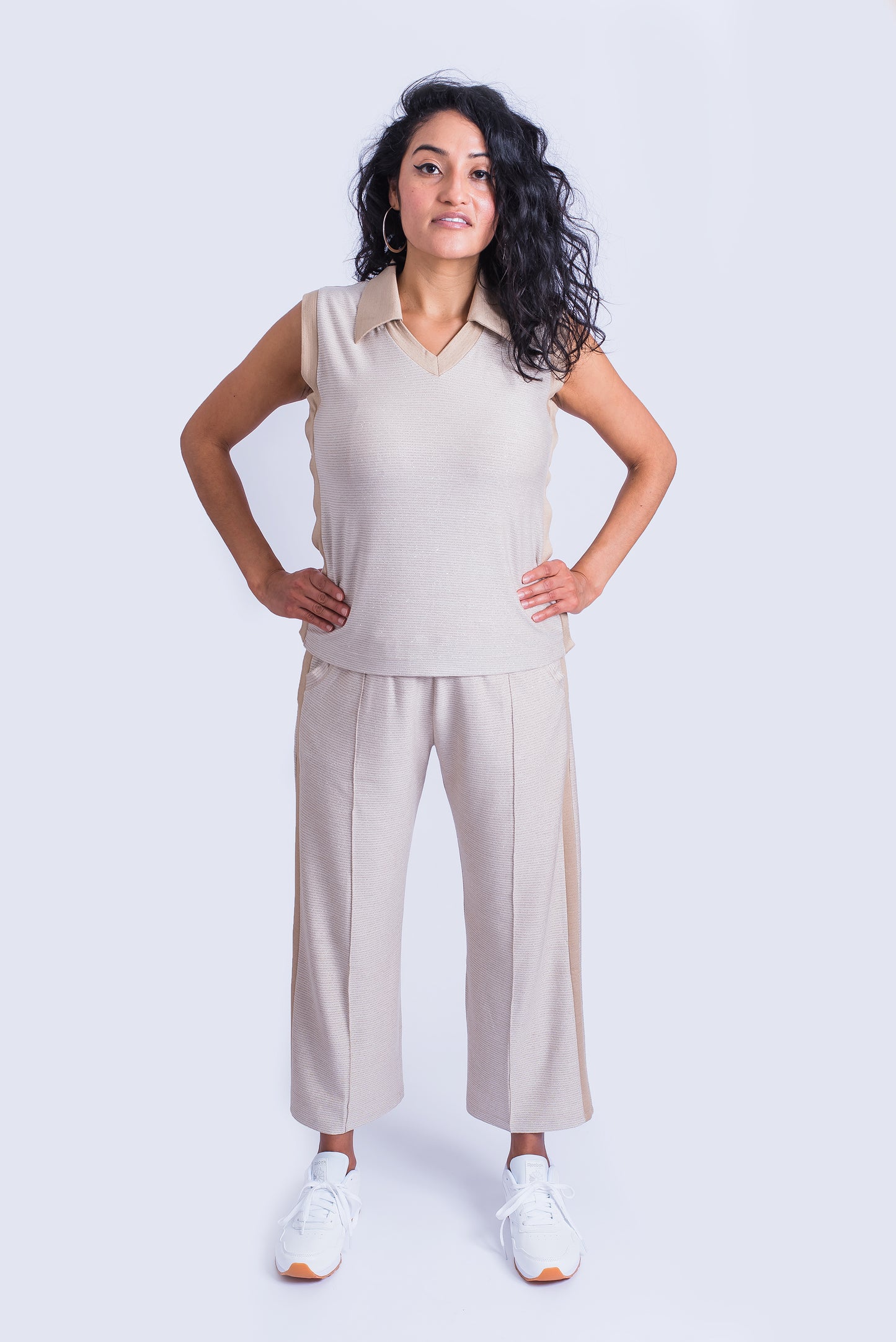 Olivia Post Surgical Recovery Top with Side Seam Opening on Snaps Sleeveless Cream