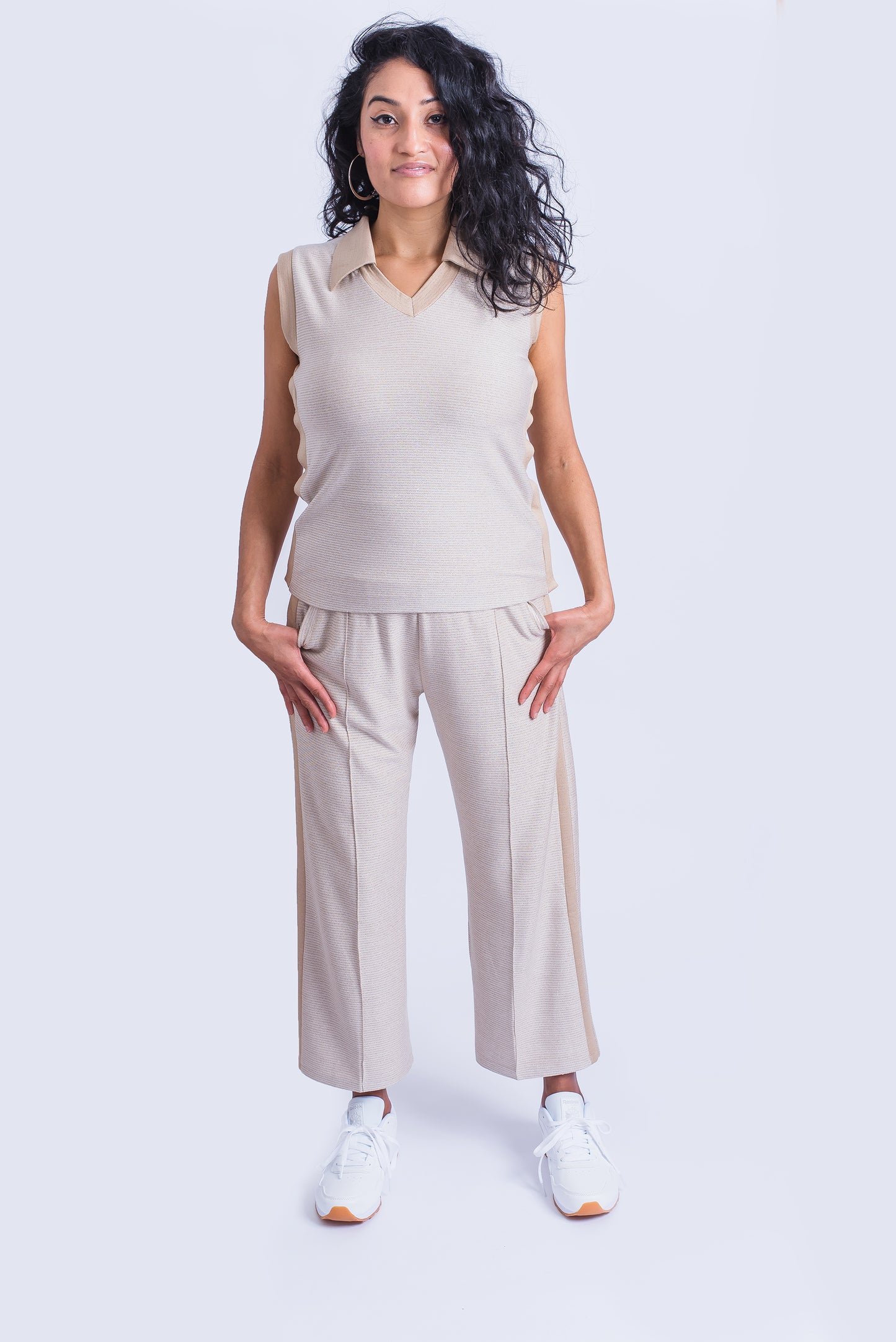 Olivia Post Surgical Recovery Top with Side Seam Opening on Snaps Sleeveless Cream