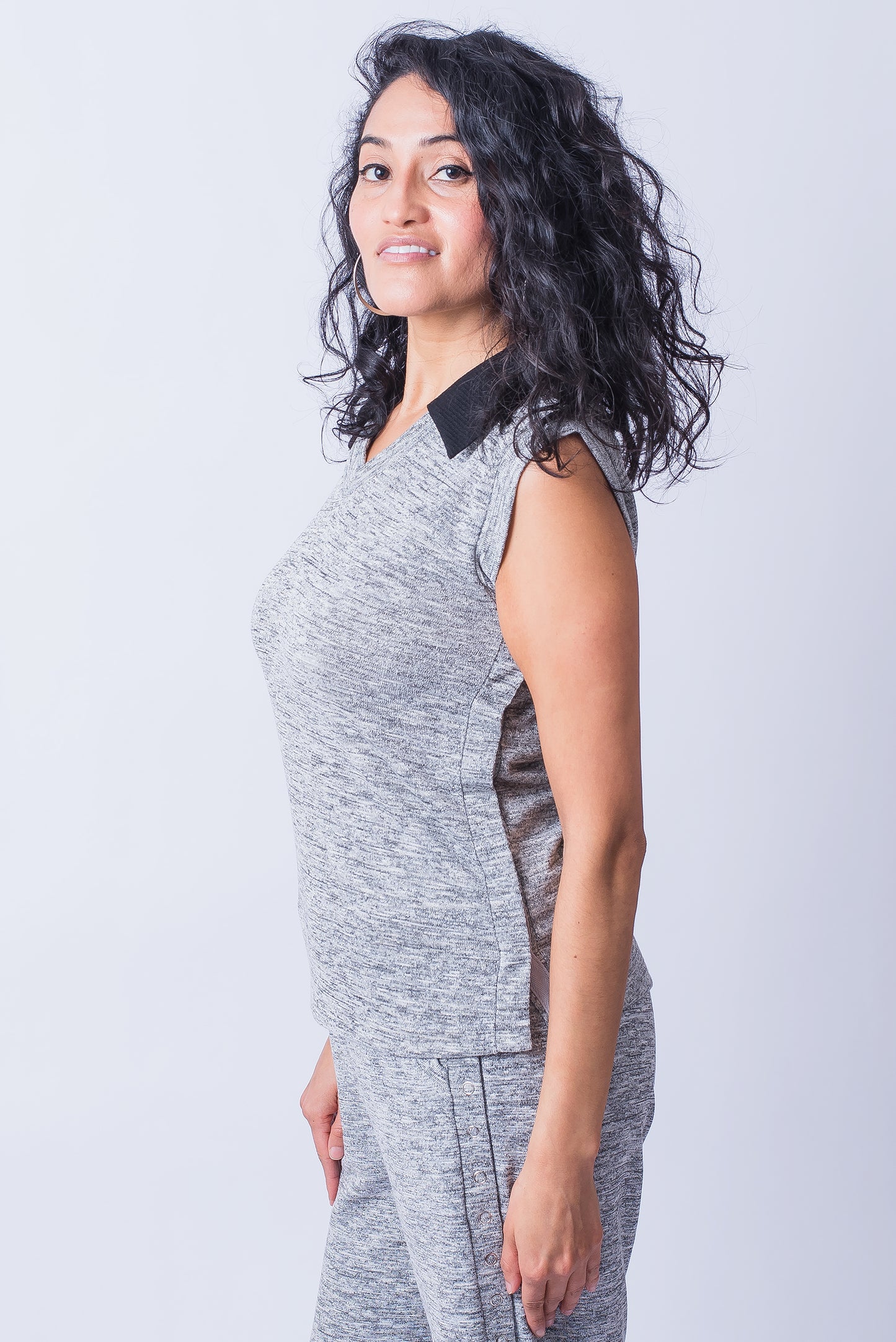 Olivia Post Surgical Recovery Top with Side Opening on Snaps Sleeveless Silver