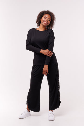 Pants with Full Side Seam Opening Charcoal Black
