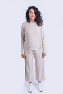 Wide Leg Pants with Side Seam Openings Cream Colored