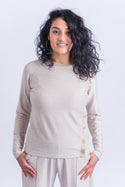 Top with One Side Opening Cream Long Sleeve