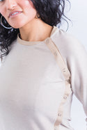 Top with One Side Opening Cream Long Sleeve