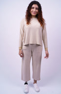 Wide Leg Pants with Side Seam Openings Cream Colored