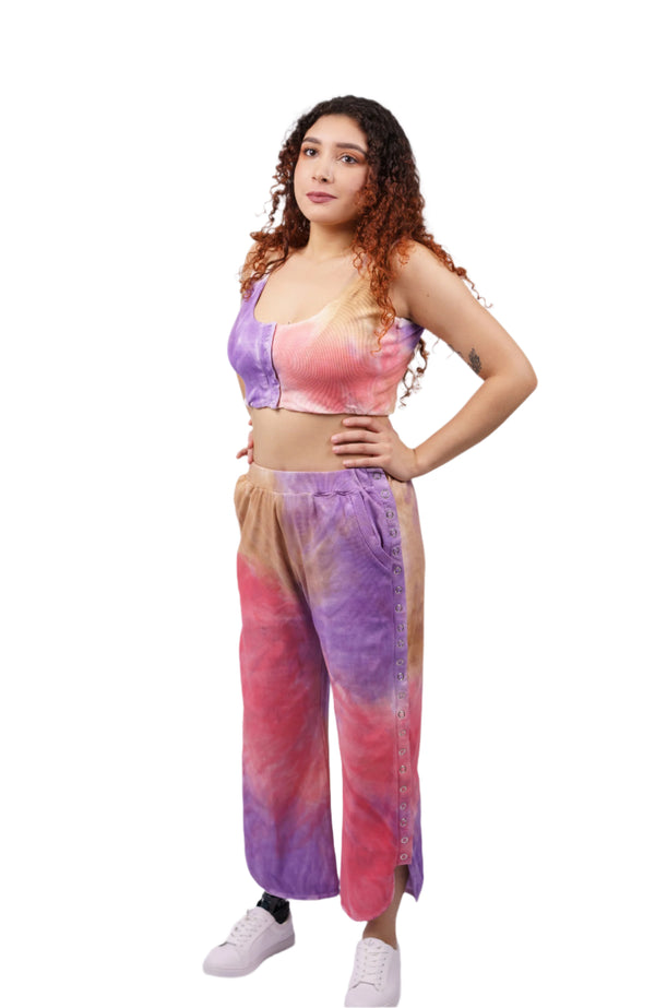 Tie-Dyed Full Side Seam Opening on Snaps Adaptive Pants