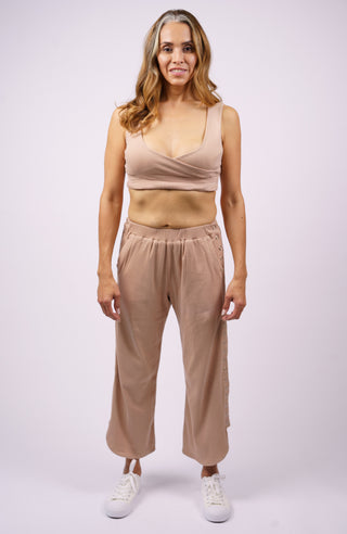 Buy cream Pants with Full Side Seam Opening